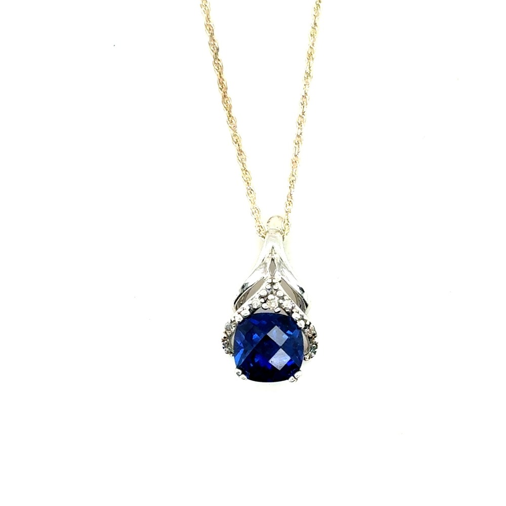 Silver‎ Blue Sapphire Cushion Cut Pendant Necklace 18in Italy Chain